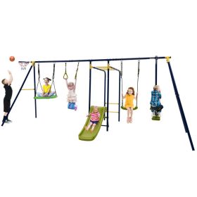 7-in-1 Stable A-shaped Outdoor Swing Set for Backyard - Blue, Green