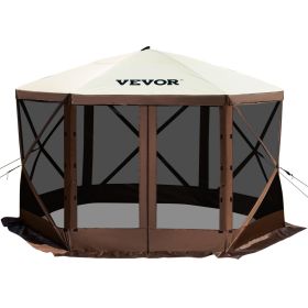 VEVOR Camping Gazebo Screen Tent; 12*12ft; 6 Sided Pop-up Canopy Shelter Tent with Mesh Windows; Portable Carry Bag; Stakes - 12 ft x 12 ft