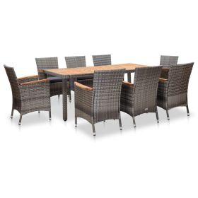 9 Piece Patio Dining Set with Cushions Poly Rattan Gray - Gray