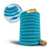 Aqua Joe Kink-Free 50-Foot Expandable Garden Hoses W/ Heavy-Duty Brass Valve & Flow Control Shut-off, 5/8-inch (Light Blue) - Aqua Joe