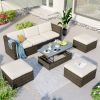 Patio Furniture Sets, 5-Piece Patio Wicker Sofa with Adustable Backrest, Cushions, Ottomans and Lift Top Coffee Table - Beige