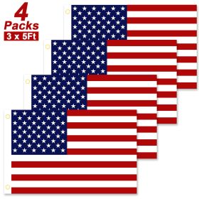 4 Pcs 3 x 5 Ft American US Flags Vivid Color and UV Fade Resistant Canvas Header Double Stitched  - Blue&Red