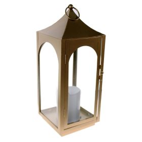 Shop4Omni 15 Inch Decorative Lantern Centerpiece with Flickering LED Candle / Gold - Shop4Omni