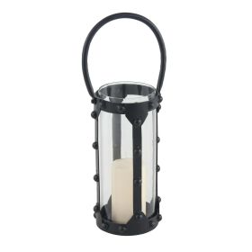 Decmode Modern 12 X 6 Inch Cylindrical Metal And Glass Candle Lantern - DecMode