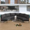 U_STYLE Patio Furniture Set, 3 Piece Curved Outdoor Conversation Set, All Weather Sectional Sofa with Cushions - as Pic