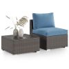 2 Pieces Patio Furniture Sets with Coffee Table PE rattan Water Resistance - Blue - as Pic