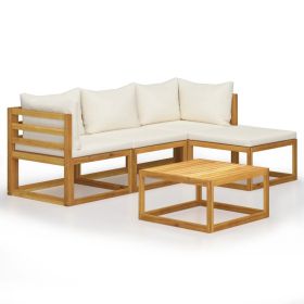 5 Piece Patio Lounge Set with Cushions Solid Acacia Wood - Brown