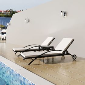 Sun Loungers with Table Poly Rattan Black - Black