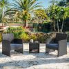 3 Piece Patio Furniture Wicker Conversation Set- Grey Wicker and Navy Blue - as Pic