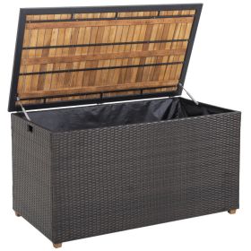 134 Gallon Rattan Storage Box with Zippered Liner and Solid Acacia Wood Top - Mix brown