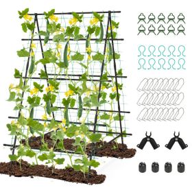 A-Frame Garden Cucumber Trellis with Netting for Climbing Plants Outdoor - Black