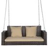 49in Brown Gradient Rattan Beige Cushion Rattan Swing Chair(Swing frames not included) - as picture