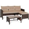 3 Pieces Outdoor Patio Corner Rattan Sofa Set - Beige