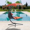 53.15 in. Outdoor Teal Hanging Curved Lounge Chair Steel Hammocks Chaise Swing with Built-In Pillow and Removable Canopy - Orange