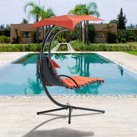 53.15 in. Outdoor Teal Hanging Curved Lounge Chair Steel Hammocks Chaise Swing with Built-In Pillow and Removable Canopy - Orange