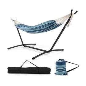 Portable Indoor Outdoor 2-Person Double Hammock Set with Stand and Carrying Cases - Blue