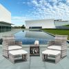 5pcs 2 Chairs 2 Footstools 1 Coffee Table Combination Sofa Gray Gradient - Graying Cane