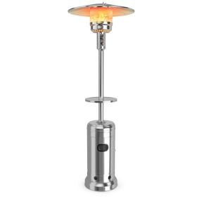 48,000 BTU Standing Outdoor Heater Propane LP Gas Steel with Table and Wheels - Silver