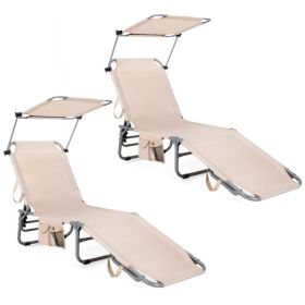 Set of 2 Portable Reclining Chair with 5 Adjustable Positions - Beige