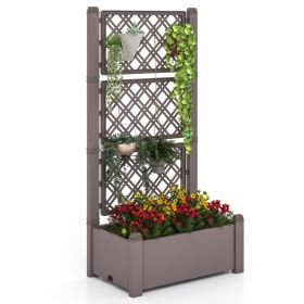 Outdoor Planter Box Self-Watering Raised Garden Bed Trellis with Water Level Indicator - Coffee