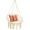 Hanging Macrame Hammock Chair with Handwoven Cotton Backrest - Natural