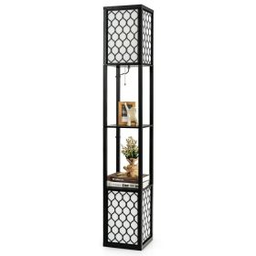 Modern Shelf Freestanding Floor Lamp with Double Lamp Pull Chain and Foot Switch - Black & White