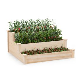 3-Tier Wooden Raised Garden Bed for Backyard Patio Gardening - Natural