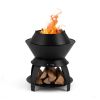 20 Inch Patio Fire Pit Metal Camping Fire Bowl with Pot Holder and Storage Shelf - Black