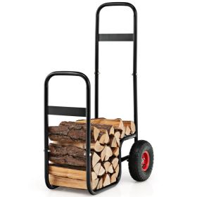 Firewood Log Cart Carrier with Wear-Resistant and Shockproof Rubber Wheels - Black