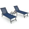 3 Pieces Patio Chaise Lounge Chair and Table Set for Poolside Yard - Navy