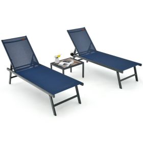 3 Pieces Patio Chaise Lounge Chair and Table Set for Poolside Yard - Brown