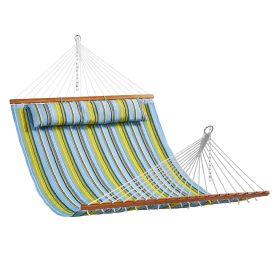 VEVOR Double Quilted Fabric Hammock with Hardwood Spreader Bar Detachable Pillow - Green - Without Bracket