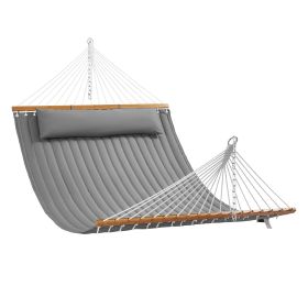 VEVOR Double Quilted Fabric Hammock with Hardwood Spreader Bar Detachable Pillow - Gray - Without Bracket