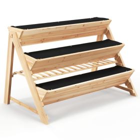 3-Tier Garden Bed with Storage Shelf, 2 Hanging Hooks and 3 Bed Liners - Natural