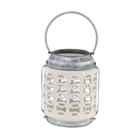 DecMode 8"W, 10"H Coastal Stoneware Lantern, White, 1 - Piece - DecMode