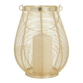 DecMode Gold Metal Decorative Candle Lantern with Thin Metal Handle - DecMode