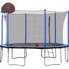 15FT Trampoline with Basketball Hoop Inflator and Ladder(Inner Safety Enclosure) Blue - as Pic