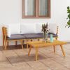 3 Piece Patio Lounge Set with Cushions Solid Acacia Wood - Brown