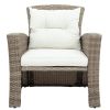 Patio Furniture Set, 4 Piece Outdoor Conversation Set All Weather Wicker Sectional Sofa with Ottoman and Cushions - Beige