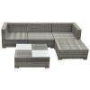 5 Piece Patio Lounge Set with Cushions Poly Rattan Gray - Grey