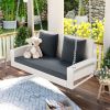 2-Person Wicker Hanging Porch Swing with Chains;  Cushion;  Pillow;  Rattan Swing Bench for Garden;  Backyard;  Pond. - White