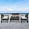 2pcs Arm Chairs 1pc Love Seat & Tempered Glass Coffee Table Rattan Sofa Set Brown Gradient - Picture shows