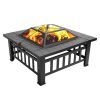 Fire Pit Table 32in Square Metal Firepit Stove Backyard Patio Garden Fireplace for Camping, Outdoor Heating, Bonfire and Picnic - as Pic