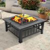 Portable Courtyard Metal Fire Pit with Accessories Black - Black