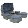 U_STYLE Outdoor Patio Furniture Set Daybed Sunbed with Retractable Canopy Conversation Set Wicker Furniture (As same as WY000281AAE) - as Pic