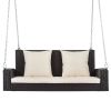 2-Person Wicker Hanging Porch Swing with Chains;  Cushion;  Pillow;  Rattan Swing Bench for Garden;  Backyard;  Pond. - Brown