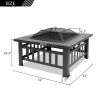 Portable Courtyard Metal Fire Pit with Accessories Black - Black