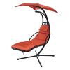 53.15 in. Outdoor Teal Hanging Curved Lounge Chair Steel Hammocks Chaise Swing with Built-In Pillow and Removable Canopy - Orange