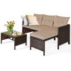 3 Pieces Outdoor Patio Corner Rattan Sofa Set - Beige