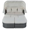 Outdoor Patio Furniture Set Daybed Sunbed with Retractable Canopy Conversation Set Wicker Furniture Sofa Set - Beige